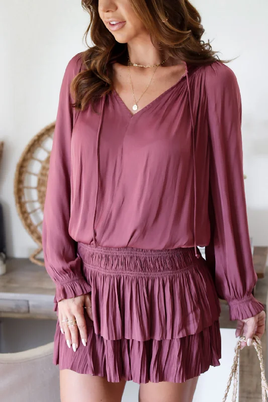 The Lucy Pleated Mini- Mauve Winter mini dresses