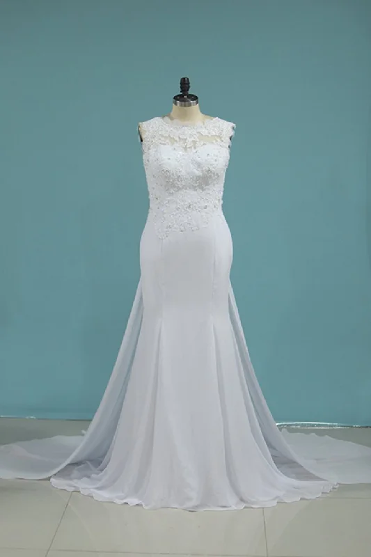 A Line Scoop Chiffon With Applique Wedding Dresses Court Train Off-shoulder Wedding Gown A Line Scoop Chiffon With Applique Wedding Dresses Court Train Off-shoulder Wedding Gown