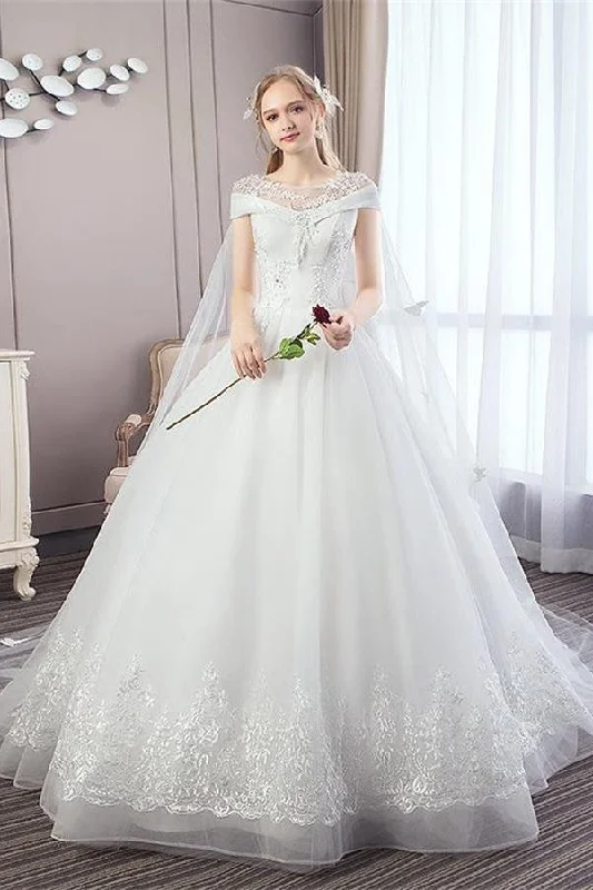 Amazing Ivory Cap Sleeves Lace Up Tulle Lace Ball Gown Wedding Dress Illusion Neckline Gown Amazing Ivory Cap Sleeves Lace Up Tulle Lace Ball Gown Wedding Dress Illusion Neckline Gown