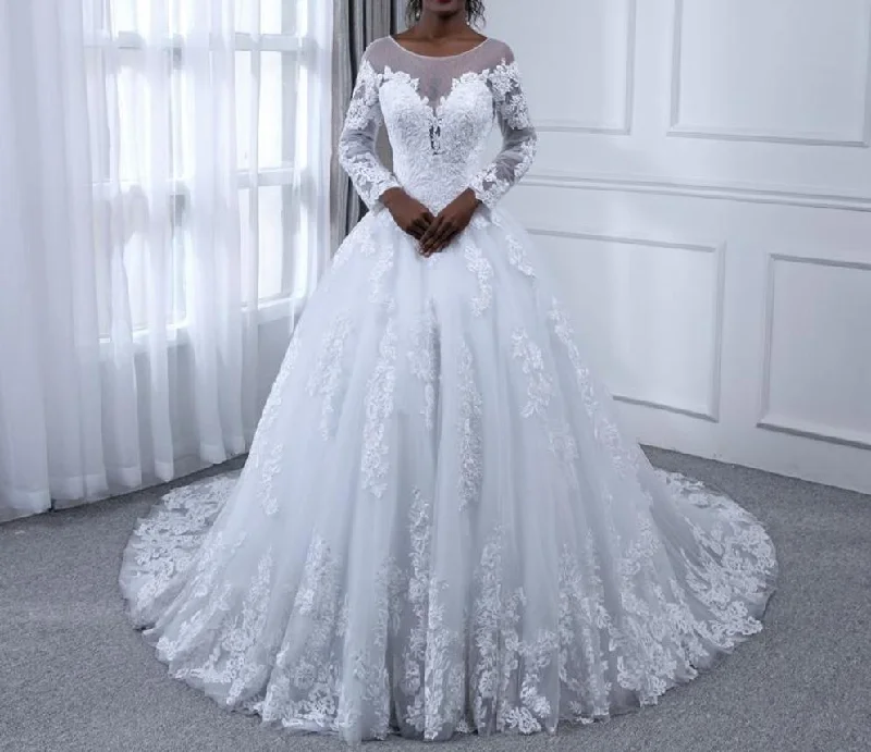 Bling Ball Gown Wedding Dresses Lace Pearls Long Sleeves Bridal Gowns Full Length Gown Bling Ball Gown Wedding Dresses Lace Pearls Long Sleeves Bridal Gowns Full Length Gown