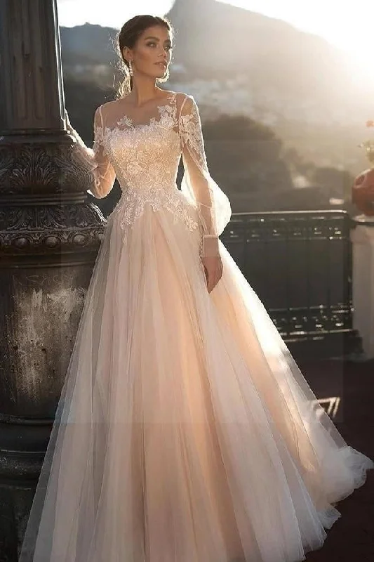 Boho chic wedding dress Illusion Lace Gown