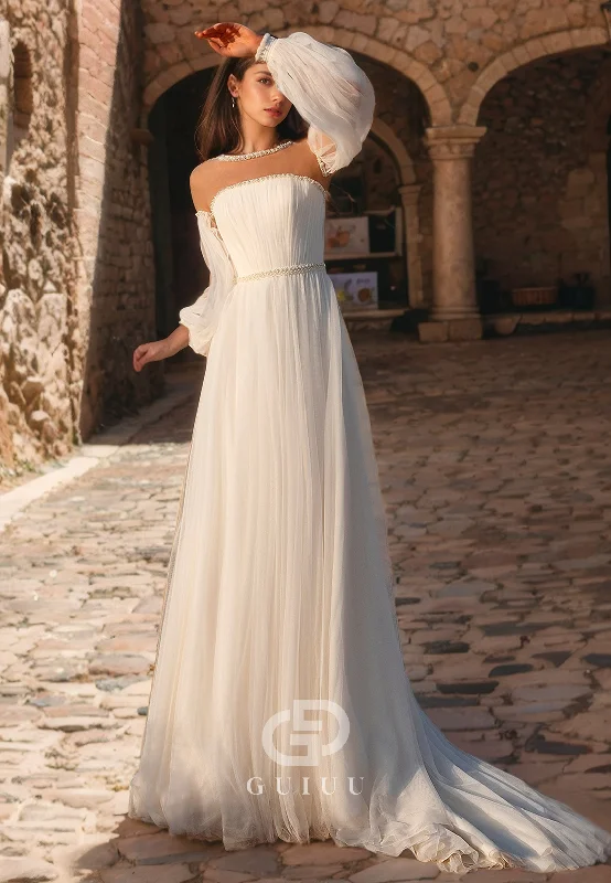 A-Line Scoop Neck Long Sleeveless Chiffon Long Boho Wedding Dress Strapless Bridal Dress A-Line Scoop Neck Long Sleeveless Chiffon Long Boho Wedding Dress Strapless Bridal Dress