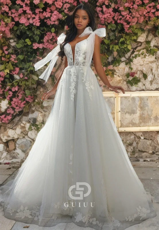 A-Line Strapless Sleeveless Appliques Tulle Wedding Dress with Train Embroidered Wedding Dress A-Line Strapless Sleeveless Appliques Tulle Wedding Dress with Train Embroidered Wedding Dress