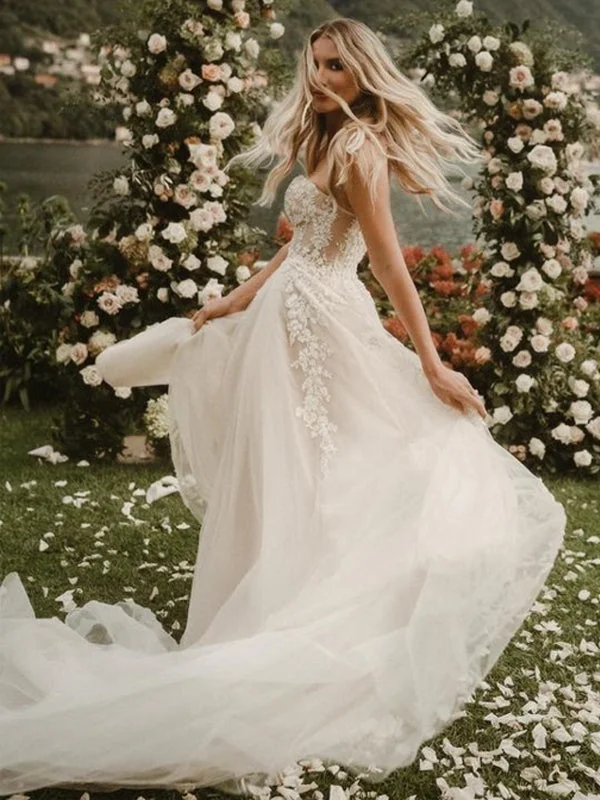 Elegant Straight Long A-line Lace Beach Bridal Gowns Wedding Dresses, TYP1981 Sleeveless Wedding Dress Elegant Straight Long A-line Lace Beach Bridal Gowns Wedding Dresses, TYP1981 Sleeveless Wedding Dress