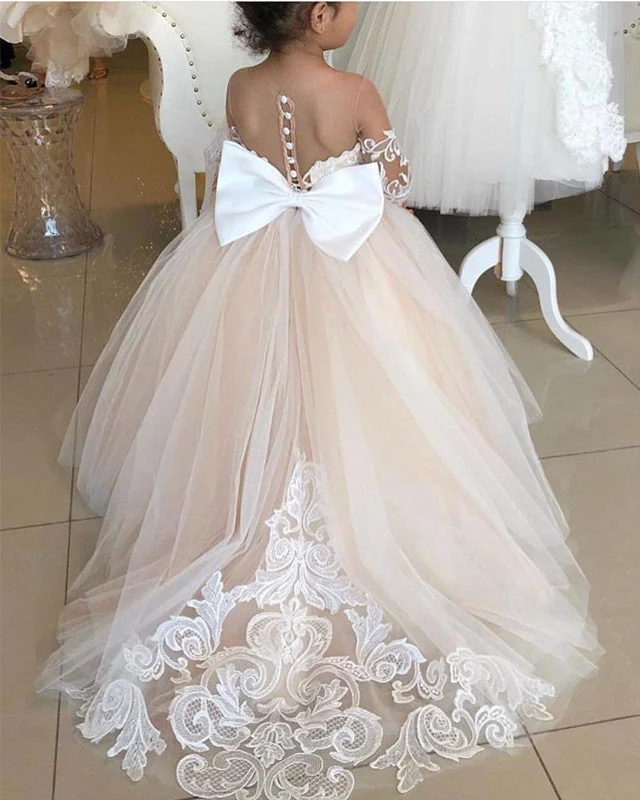 Illusion Long Sleeves Princess Ball Gown Flower Girl Dresses Lace Train Strapless Wedding Gown Illusion Long Sleeves Princess Ball Gown Flower Girl Dresses Lace Train Strapless Wedding Gown