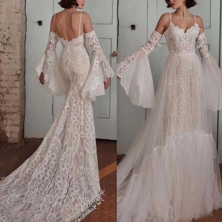 Lace Tassel Beach Elegance Tiered Wedding Dress
