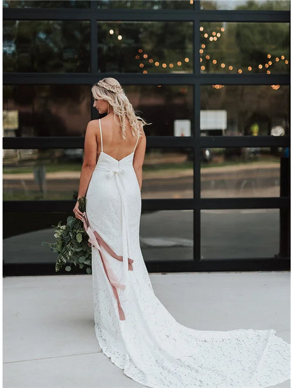 Sheath Betau Neck Backless Long Light Ivory Lace Wedding Dresses, WD0481 Modern Wedding Gown Sheath Betau Neck Backless Long Light Ivory Lace Wedding Dresses, WD0481 Modern Wedding Gown