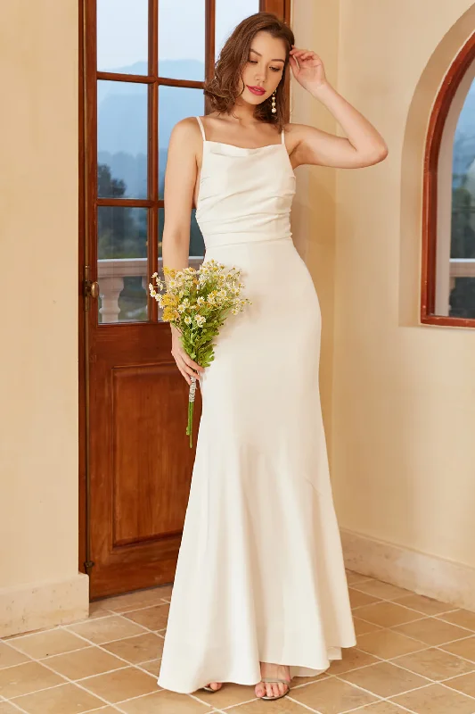 Simple Mermaid Boho Slip Dress Backless Long Wedding Dress Chic Bridal Gown