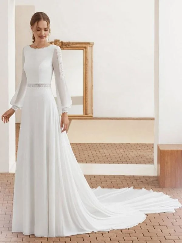 Simple Wedding Dress With Train Chiffon Halter Long Sleeves Lace A Line Bridal Dresses Sleeveless Wedding Dress Simple Wedding Dress With Train Chiffon Halter Long Sleeves Lace A Line Bridal Dresses Sleeveless Wedding Dress