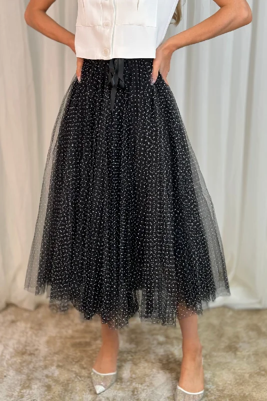 Carolyn Polka Dot Tulle Skirt In Navy Denim unclassified skirts