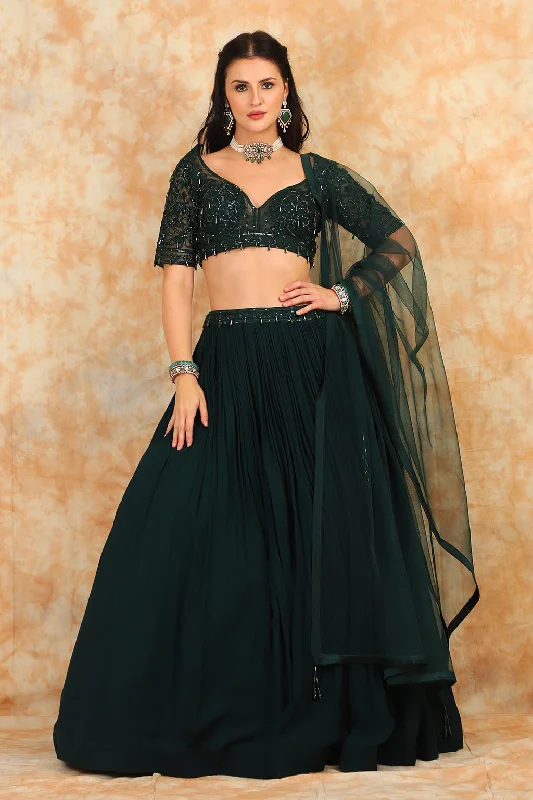 Embroidered bottle green top with georgette skirt Cocktail unclassified skirts