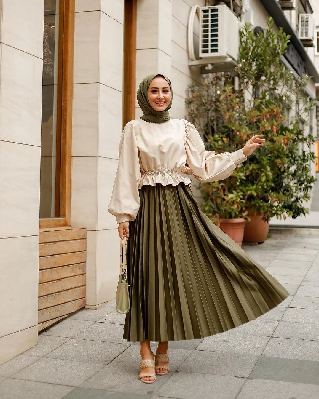 PLEAT LAD FAS SKIRT OLIVE GREEN 4203-01 HE Flowy unclassified skirts