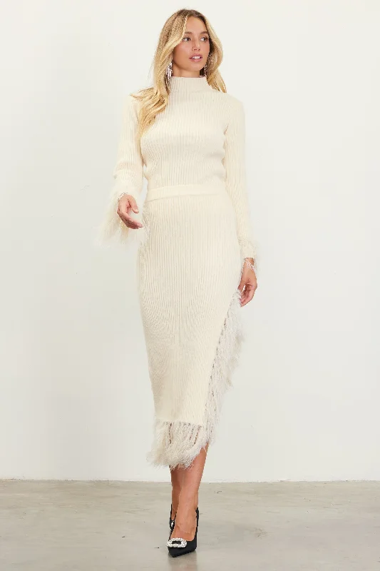 My Own Way Feather Skirt - Cream Short unclassified skirts