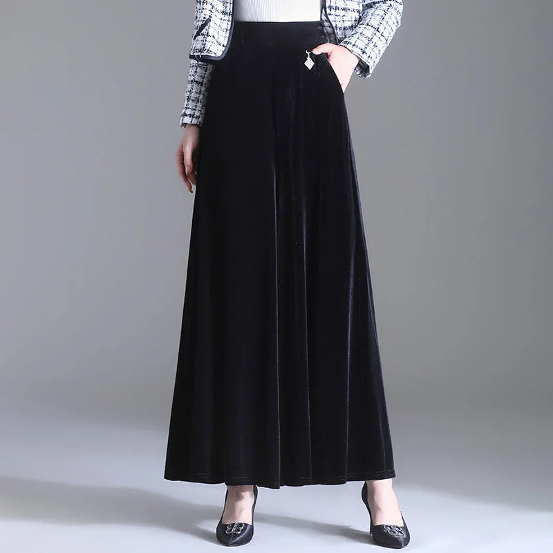 NiDELL Gold Velvet Culottes Cropped Wide Leg Harem Women's Spring and Autumn New plus-Sized 100.00kg Ruched unclassified skirts