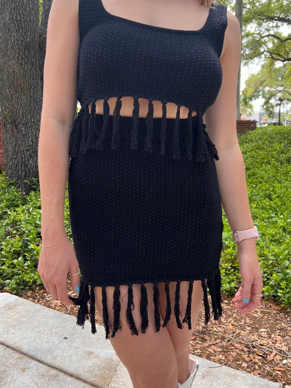 PALOMA FRINGE SKIRT IN BLACK Street style unclassified skirts