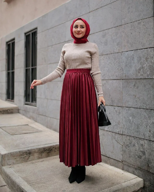 PLEAT LAD FAS SKIRT IN WINE 4203-12HE Stylish unclassified skirts