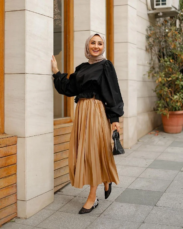 PLEAT LAD FAS SKIRT LIGHT BROWN 4203-10 HE Breathable unclassified skirts