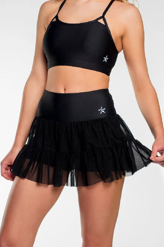 Tiered Mesh Flouncy Skirt in Black Fall unclassified skirts