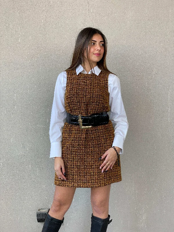 1990s VERSACE Jeans Couture Shift Midi Tweed Dress Cheap midi dresses