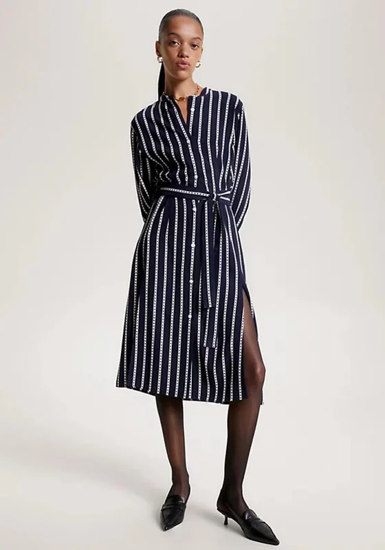 Tommy Hilfiger Argyle Stripe Midi Shirt Dress, Desert Sky Tiered midi dresses