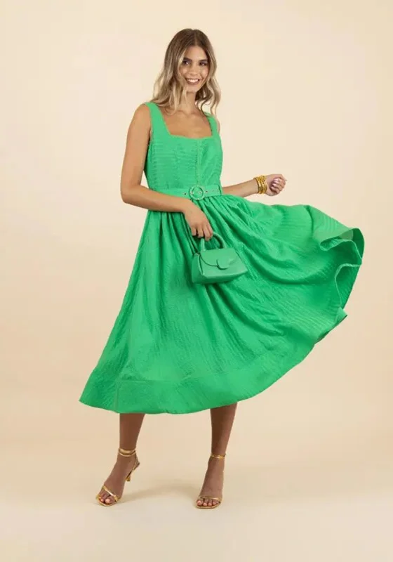 Fee G Amore Textured A-Line Midi Dress, Green Office midi dresses