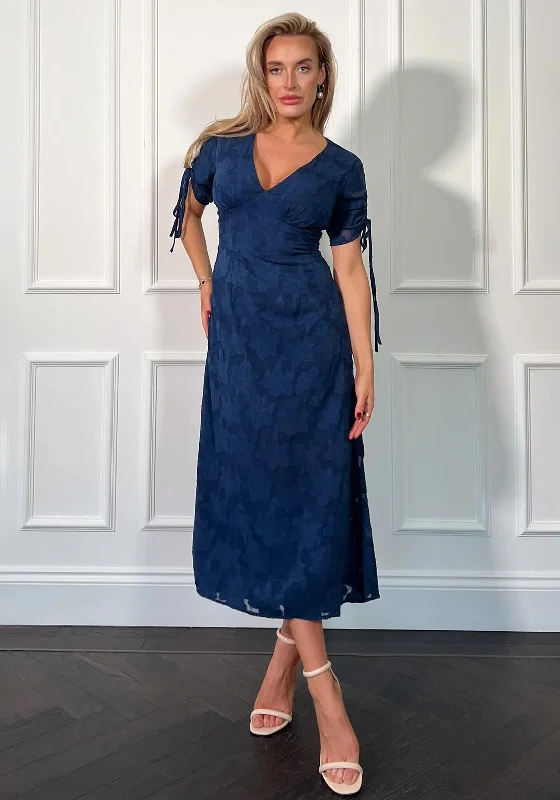 Girl In Mind Emily Tie Sleeve Burnout Midi Dress, Blue Casual midi dresses