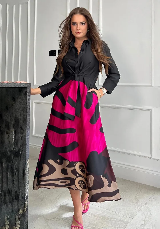 Girl In Mind Isabella Tie Front Vibrant Print Midi Shirt Dress, Multi Wedding guest midi dresses