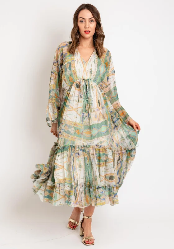 Goa Goa Kemper Tiered Midi Print Dress, Green Chic midi dresses