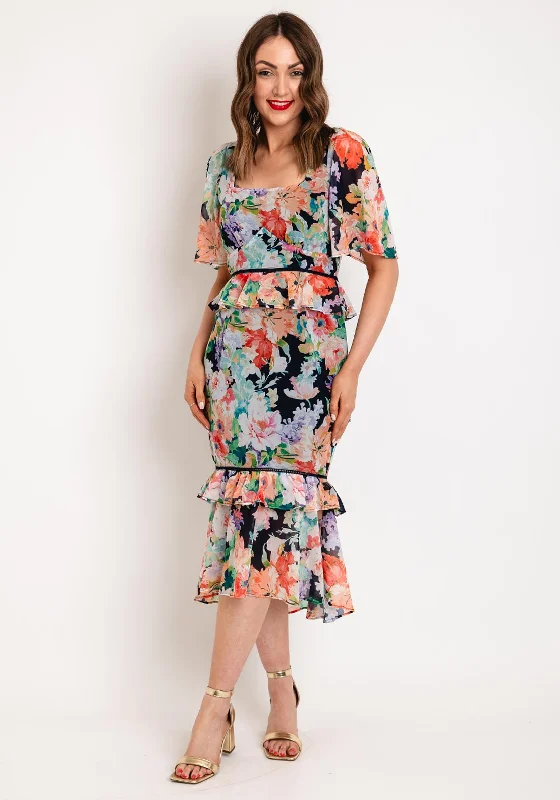 Hope & Ivy Effie Square Neck Contrast Ladder Trim Midi Dress, Multi Vintage midi dresses Hope & Ivy Effie Square Neck Contrast Ladder Trim Midi Dress, Multi Vintage midi dresses
