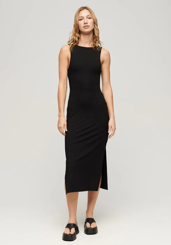 Superdry Womens Jersey Twist Back Midi Dress, Black Fashion Nova midi dresses
