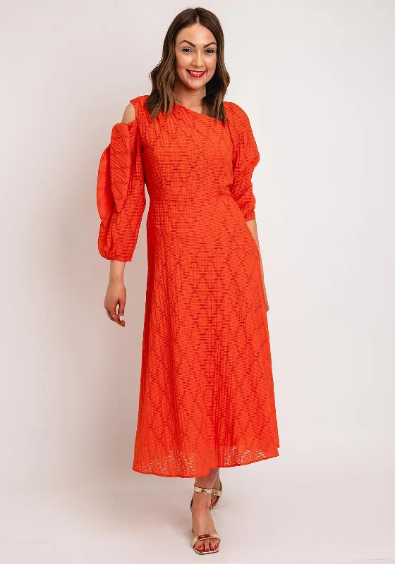 Kameya Tie Sleeve Midi Dress, Orange Summer midi dresses