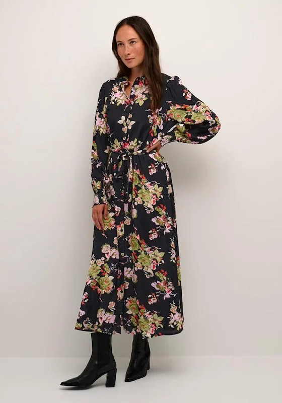KAFFE Pollie Floral Midi Shirt Dress, Black Revolve midi dresses