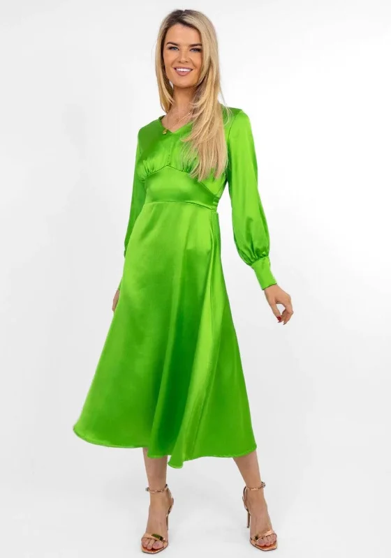 Kate & Pippa Birkin Satin Feel Midi Dress, Green Tiered midi dresses