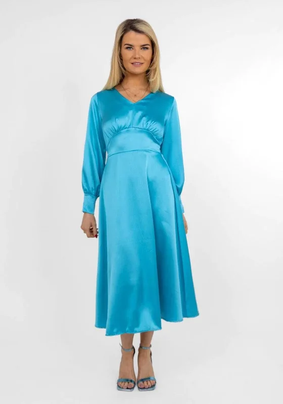 Kate & Pippa Birkin Satin Feel Midi Dress, Turquoise Winter midi dresses