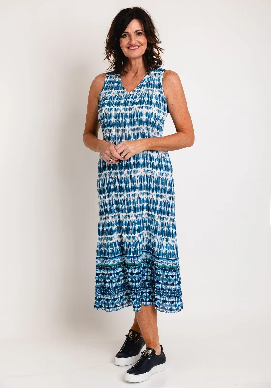 Leo & Ugo Stretch Plisse Tie Dye Midi Dress, Multi Stretchy midi dresses