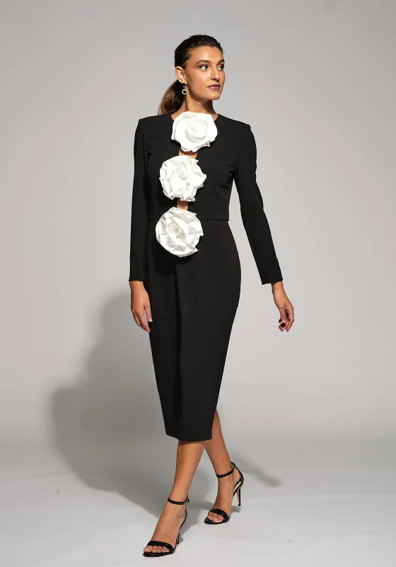 Moskada Carmen Contrast Corsage Placket Midi Dress, Black Spring midi dresses