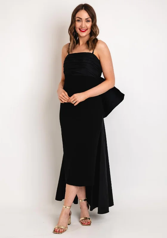 Moskada Cecilia Taffeta Bow Tie Back Midi Dress, Black Red carpet midi dresses