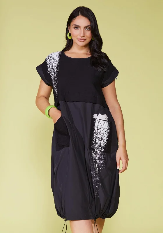 Ora Curve Placement Print Drawstring Hem Midi Dress, Black H&M midi dresses