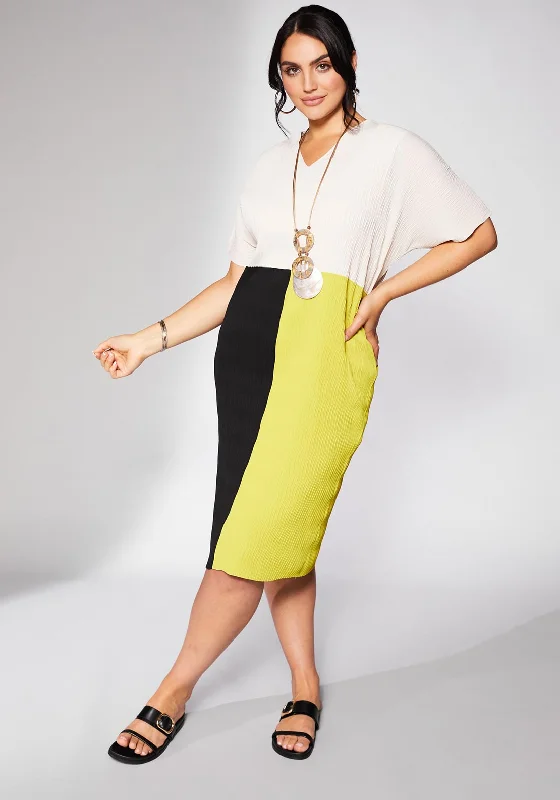 Ora Colour Block Wave Pleated Midi Dress, Multi Preppy midi dresses