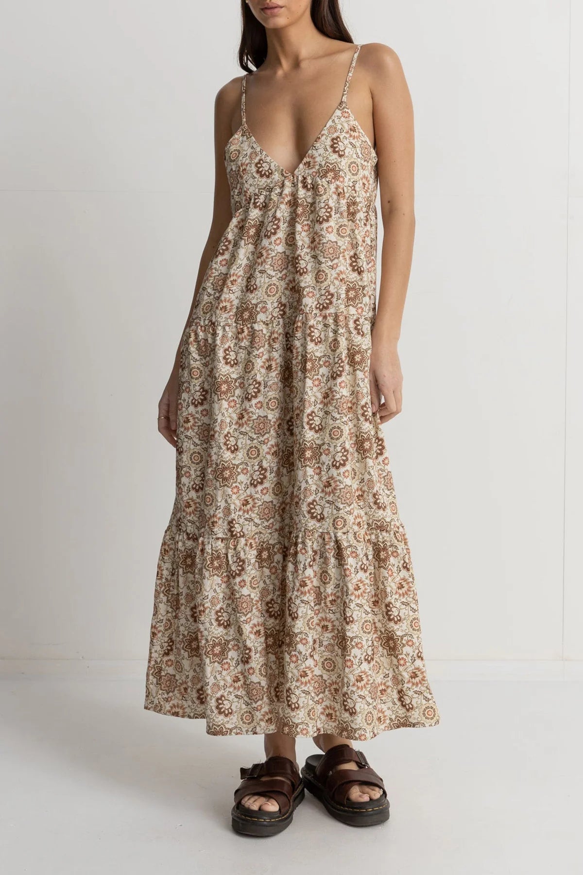 RHYTHM RAYA PAISLEY TIERED MIDI DRESS - NATURAL Office midi dresses