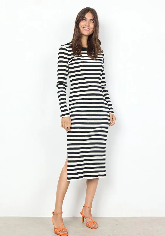 Soyaconept Djaka Striped Ribbed Jersey Midi Dress, Black Sexy midi dresses