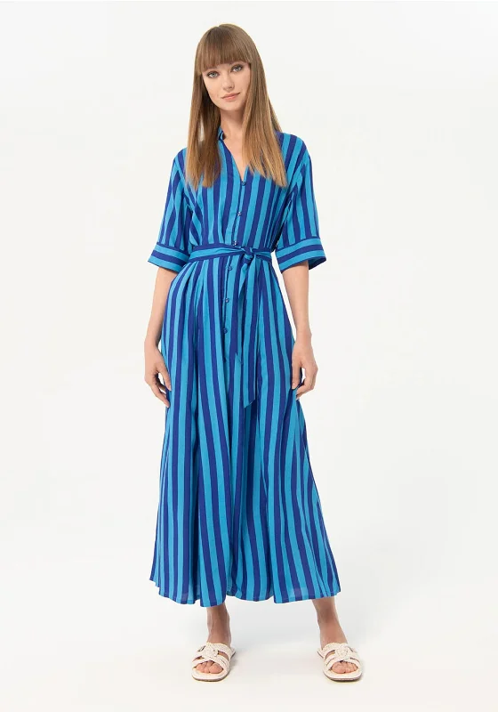 Surkana Striped Satin Shirt Midi Dress, Blue A-line midi dresses