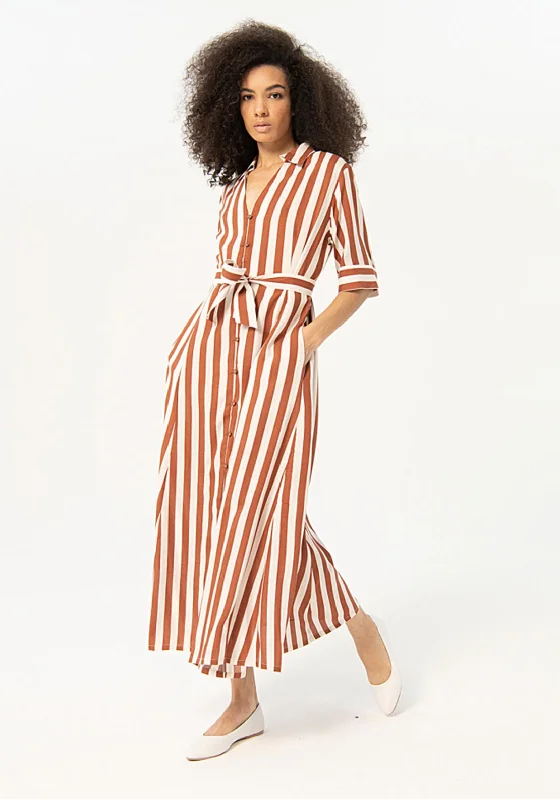 Surkana Striped Satin Shirt Midi Dress, Brown Cheap midi dresses