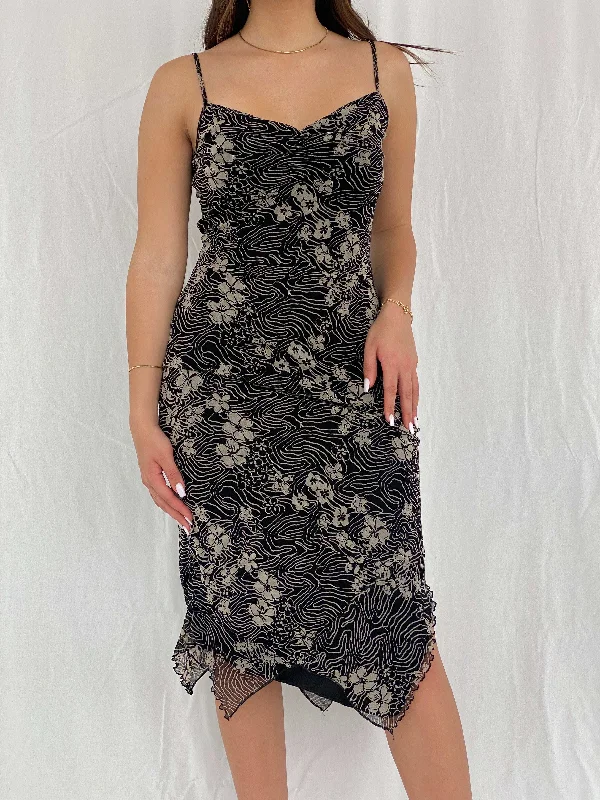 Y2K Mexx Fitted Mesh Floral Midi Dress Size S Trendy midi dresses under $50