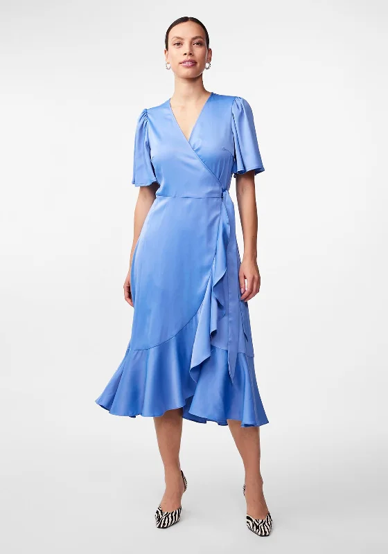 Y.A.S Thea Satin Wrap Midi Dress, Ashleigh Blue Cute floral print midi dresses