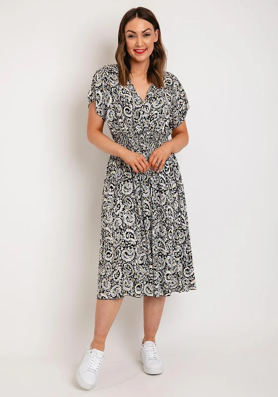 Serafina Collection One Size Paisley Print Midi Dress, Black & White Satin midi dresses Serafina Collection One Size Paisley Print Midi Dress, Black & White Satin midi dresses