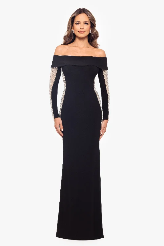 "Jade" Long Off the Should Jersey Knit Caviar Beaded Dress Cocktail maxi dresses