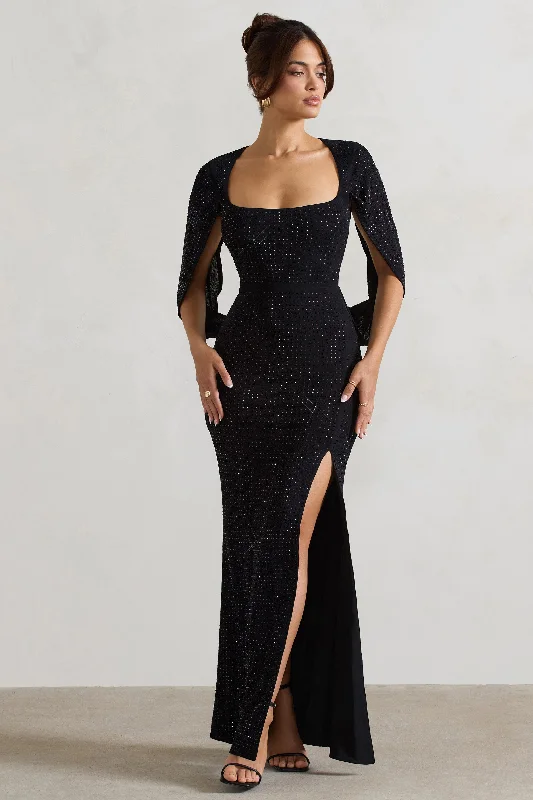 Broadway | Black Embellished Fishtail Maxi Dress With Cape Sleeves Trendy maxi dresses under $50 Broadway | Black Embellished Fishtail Maxi Dress With Cape Sleeves Trendy maxi dresses under $50