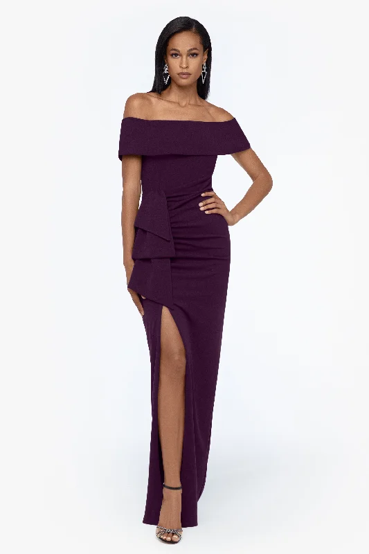 "Camila" Long Off the Shoulder Scuba Crepe Dress Shein maxi dresses