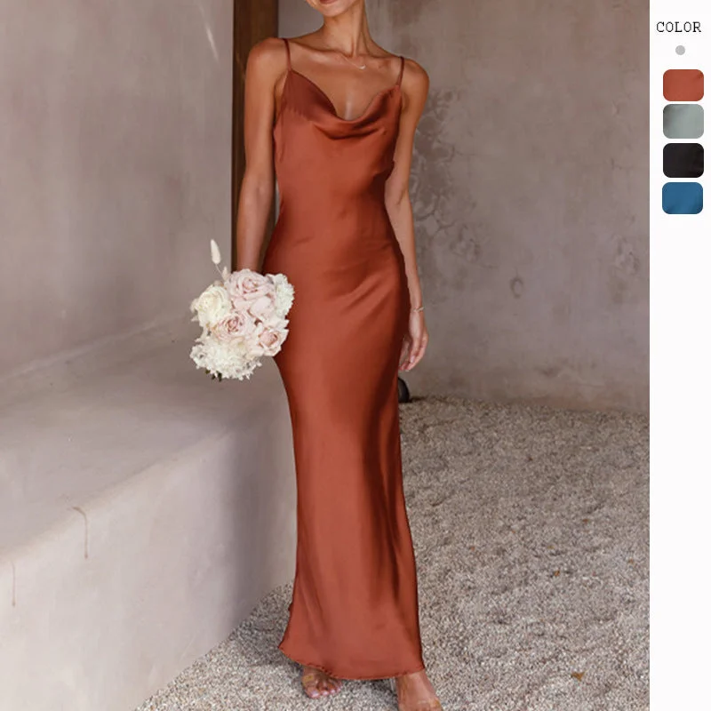 Love Letter Satin Cowl Neck Maxi Dress - Sky Blue Lace maxi dresses